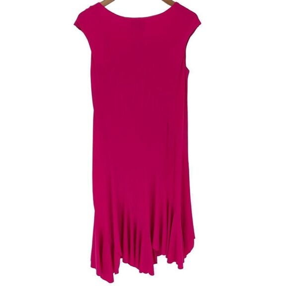 Joseph Ribkoff Short Cap Sleeve Asymmetrical Flowy Midi Dress Women 10 Pink - Picture 4 of 10
